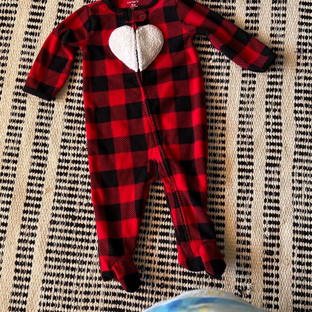 Carters Size 9M Red & Black Plaid baby Girl one Pjs